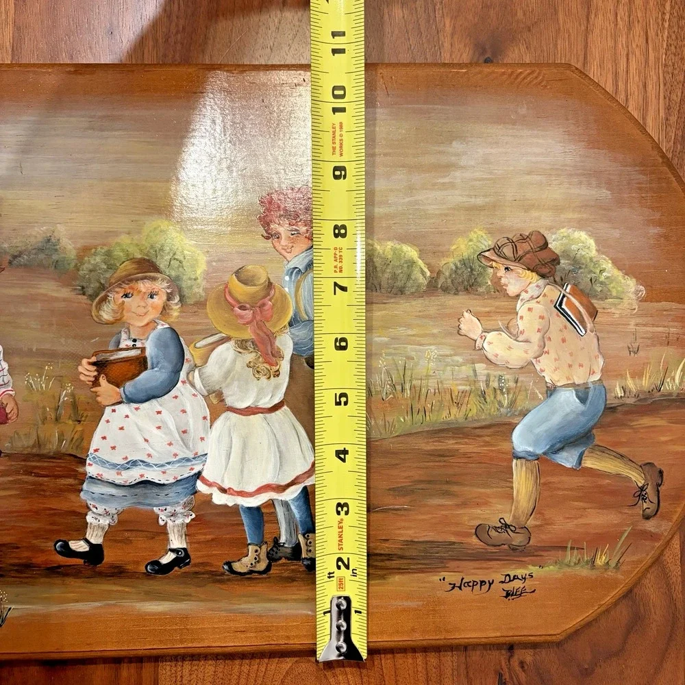 Vintage Bert's Country Woods Hand Painted Wood Plaque Schoolyard Kids Happy Days